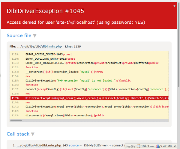 Nette Tracy error debugger screenshot