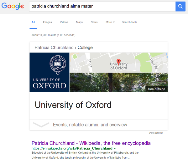 Google Knowledge Graph panel example