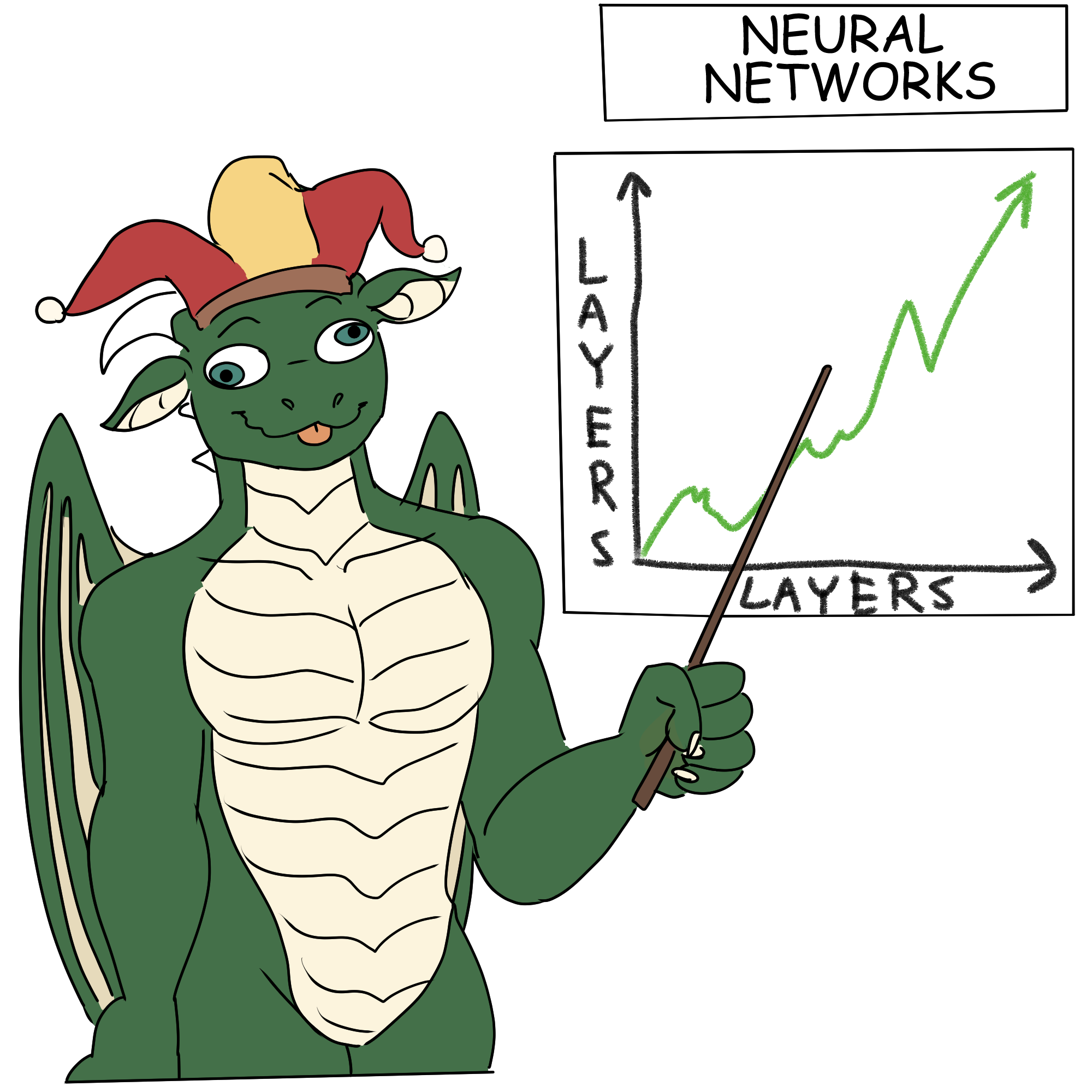 Sticker of Rai going 'Stack more layers!'