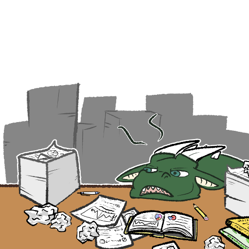 Sticker of Rai overwhelmed with papers